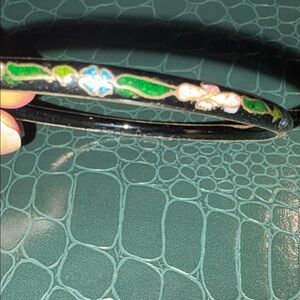 Black Floral Cloisonné Bangle Bracelet